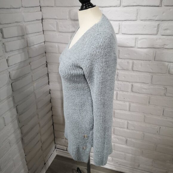 Ricki's Ladies Size Small V-neck Blue w/ Grey Tunic Length Sweater - Picture 4 of 10